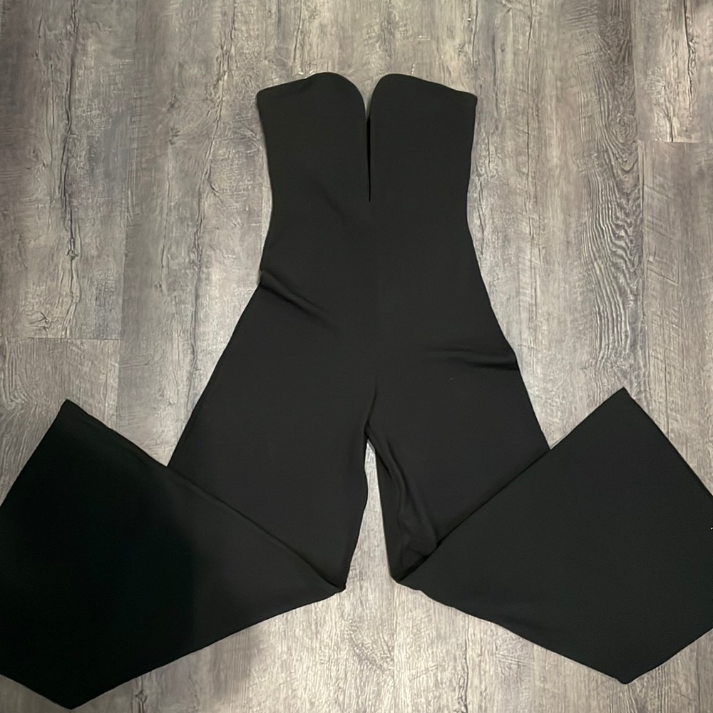 NWT Ruby and Jenna Deep Corset Wide Leg Jumpsuit Black